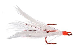Mustad Dressed Treble Hooks 2ct Red Hook White Feather Size 2